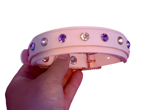 Crystal Rhinestone Diamanté Waterproof Dog Collar Blush Pink with Rose Gold Hardware - Sparkle Collection
