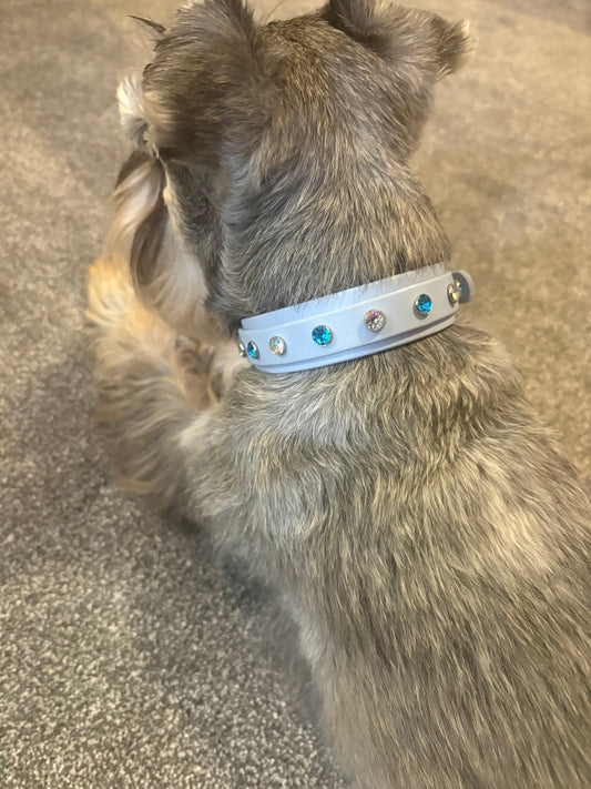 Biothane Crystal Rhinestone Diamanté Dog Collar Pastel Blue with Rainbow Hardware - Sparkle Collection