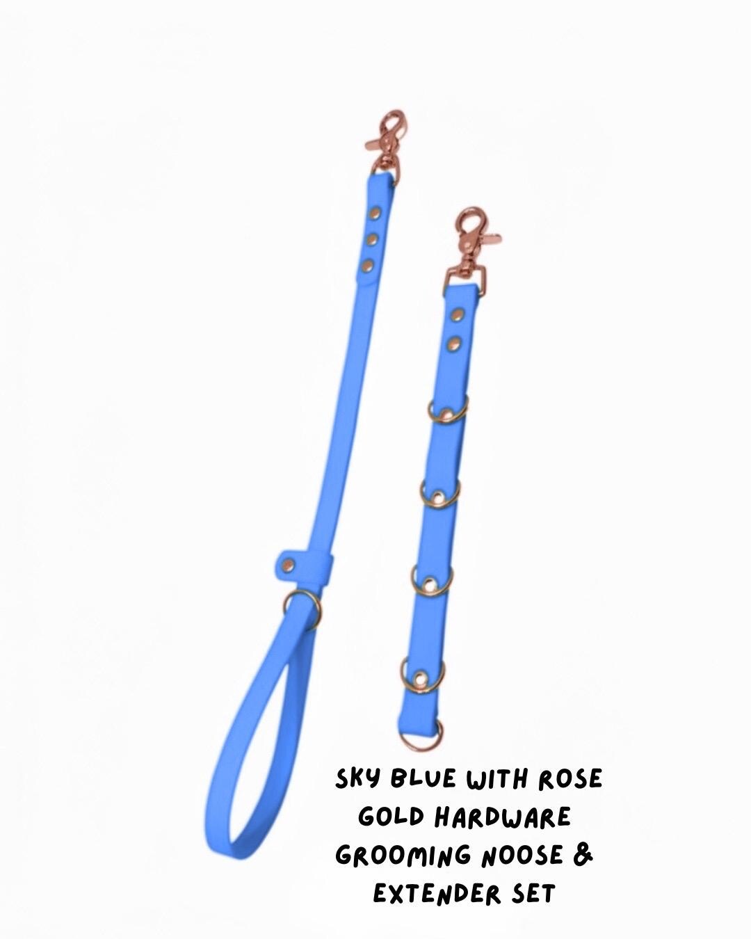 Waterproof Dog Grooming Noose Set: Extender, Belly Strap, Rose Gold Hardware