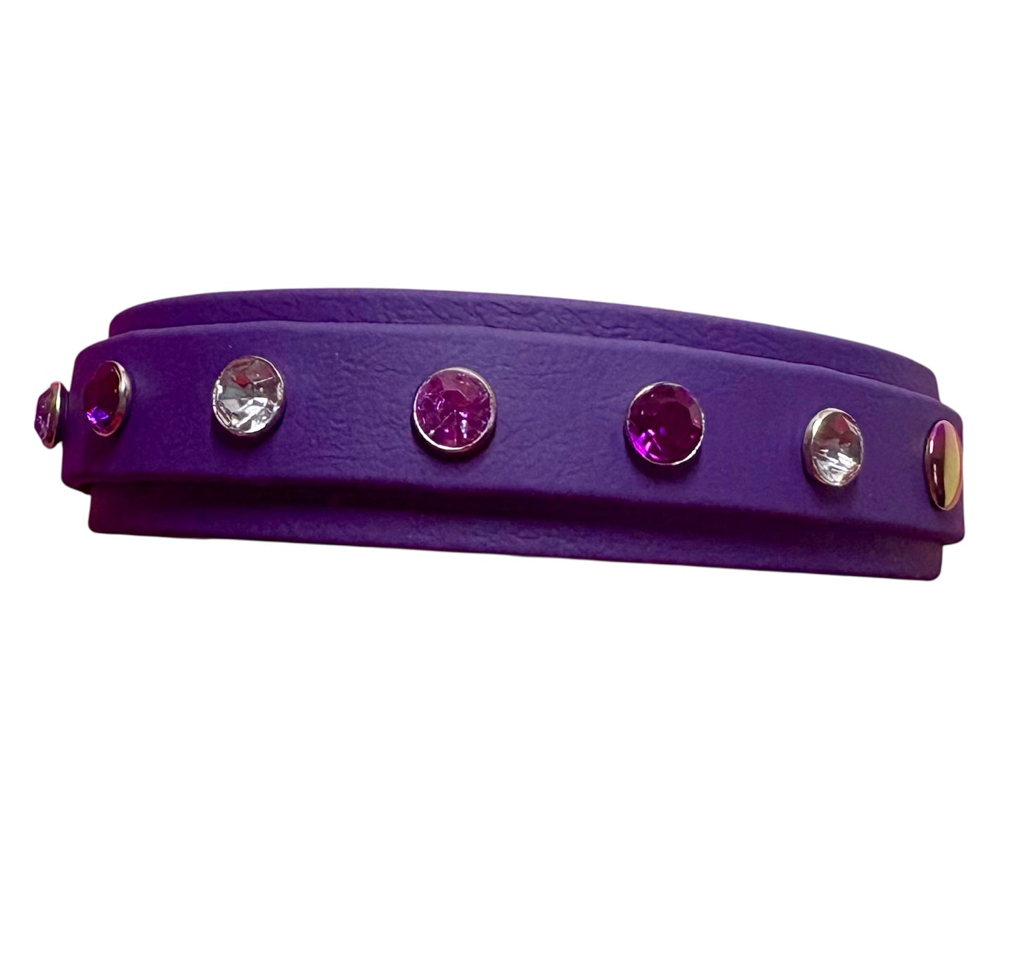 Biothane Crystal Rhinestone Diamanté Dog Collar Violet with Rainbow Hardware - Sparkle Collection