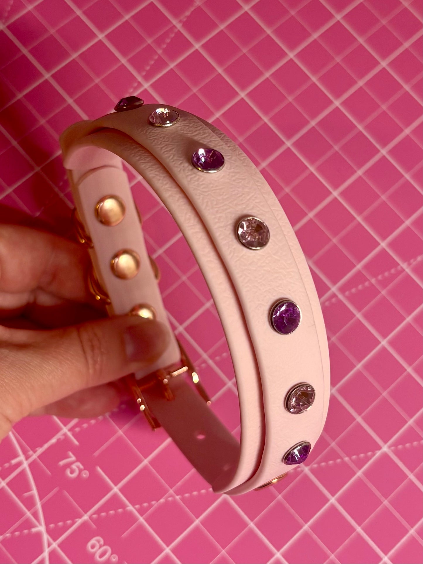 Crystal Rhinestone Diamanté Waterproof Dog Collar Blush Pink with Rose Gold Hardware - Sparkle Collection