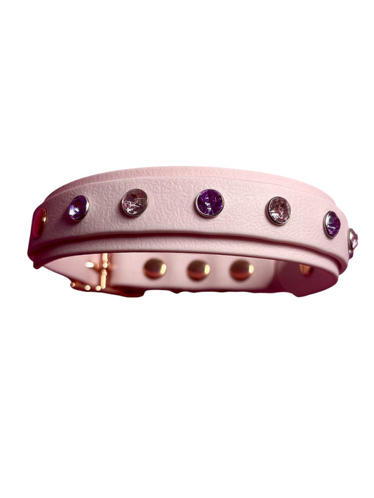 Crystal Rhinestone Diamanté Waterproof Dog Collar Blush Pink with Rose Gold Hardware - Sparkle Collection
