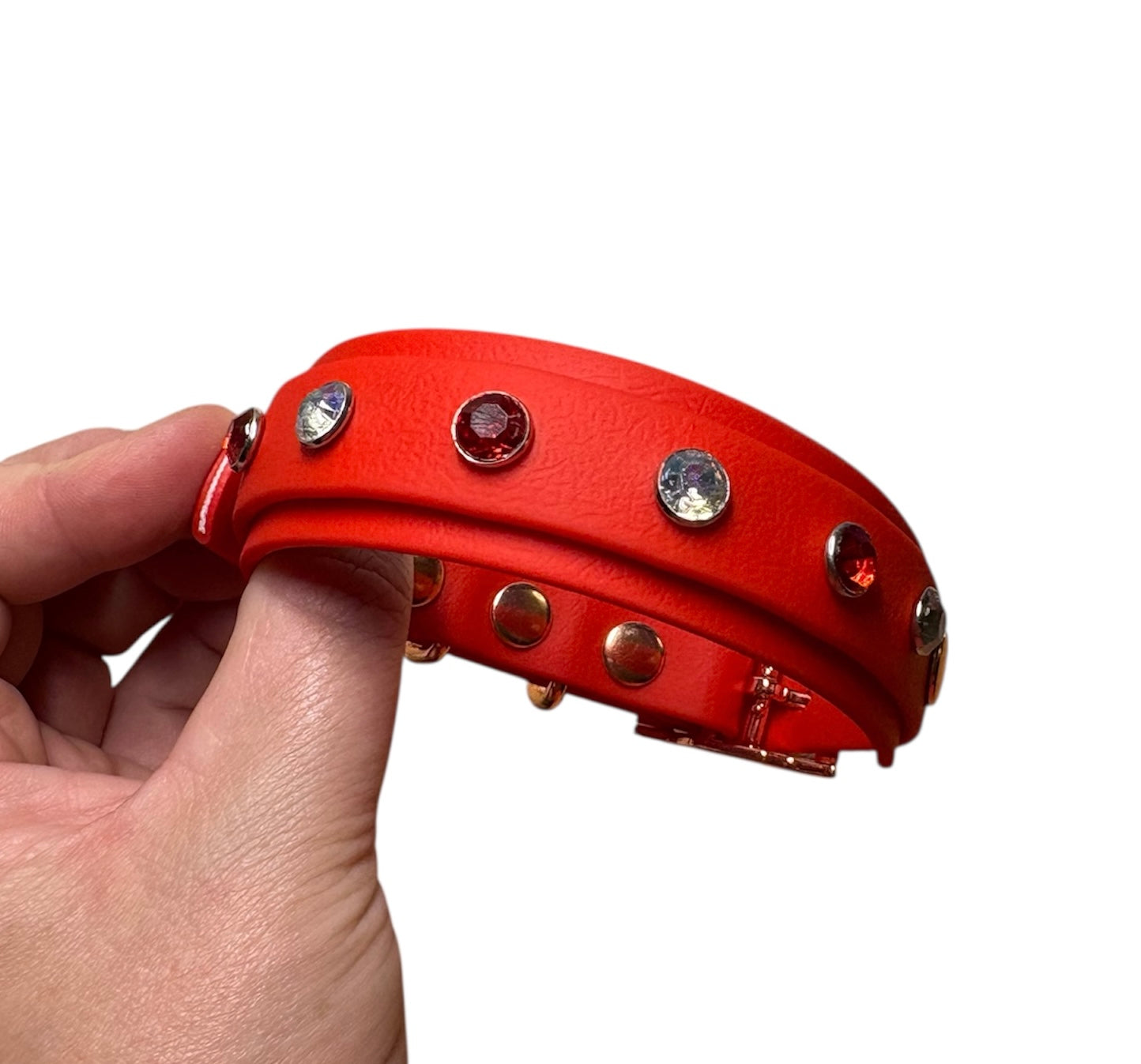 Crystal Rhinestone Diamanté Waterproof Dog Collar Red with Rose Gold Hardware - Sparkle Collection