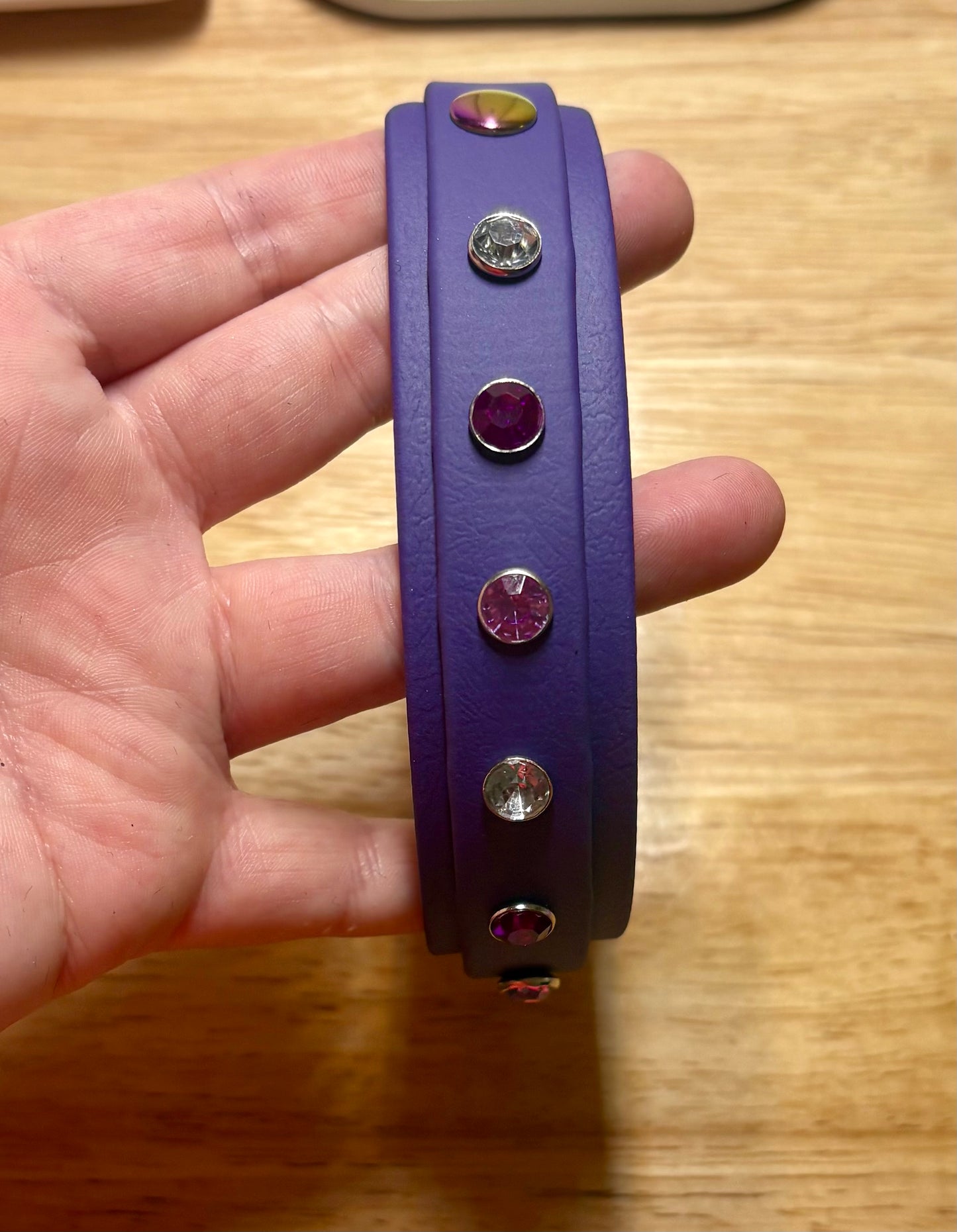 Biothane Crystal Rhinestone Diamanté Dog Collar Violet with Rainbow Hardware - Sparkle Collection