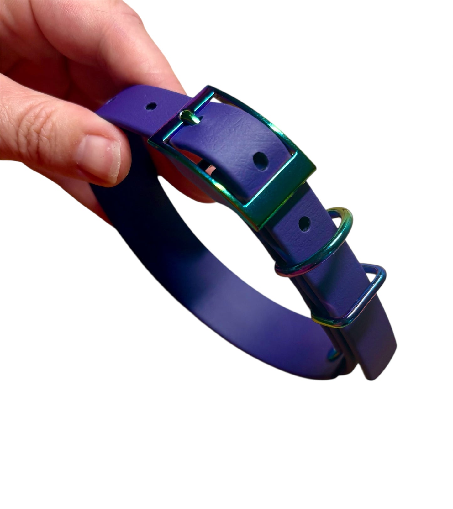 Biothane Crystal Rhinestone Diamanté Dog Collar Violet with Rainbow Hardware - Sparkle Collection