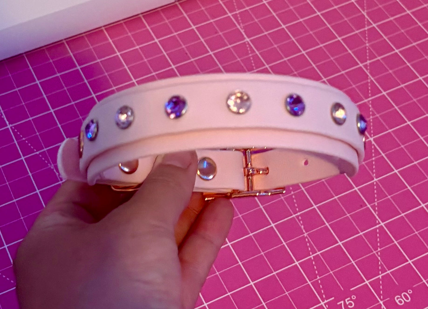Crystal Rhinestone Diamanté Waterproof Dog Collar Blush Pink with Rose Gold Hardware - Sparkle Collection
