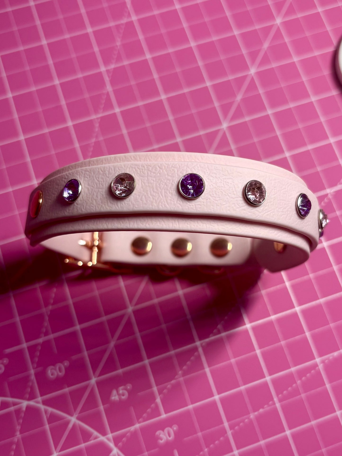Crystal Rhinestone Diamanté Waterproof Dog Collar Blush Pink with Rose Gold Hardware - Sparkle Collection