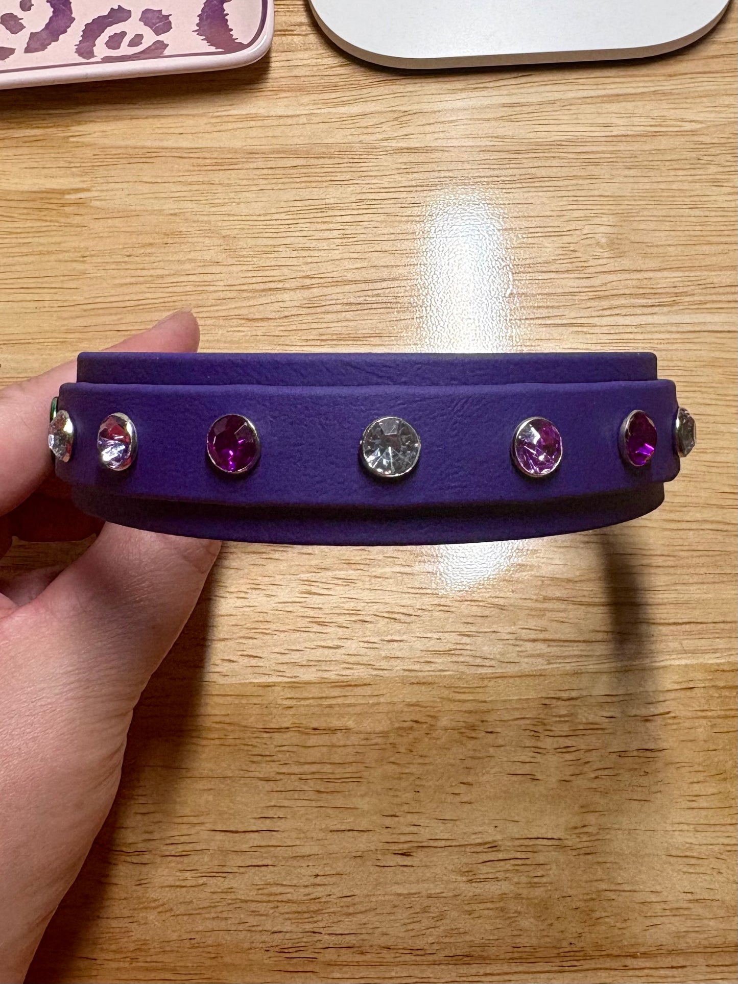 Biothane Crystal Rhinestone Diamanté Dog Collar Violet with Rainbow Hardware - Sparkle Collection