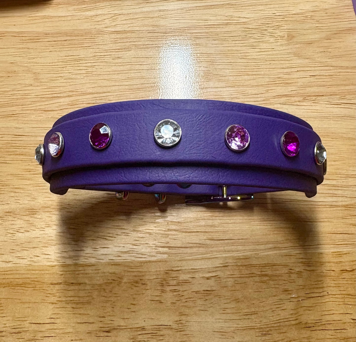 Biothane Crystal Rhinestone Diamanté Dog Collar Violet with Rainbow Hardware - Sparkle Collection