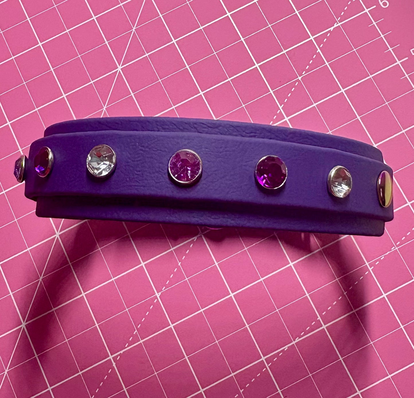 Biothane Crystal Rhinestone Diamanté Dog Collar Violet with Rainbow Hardware - Sparkle Collection