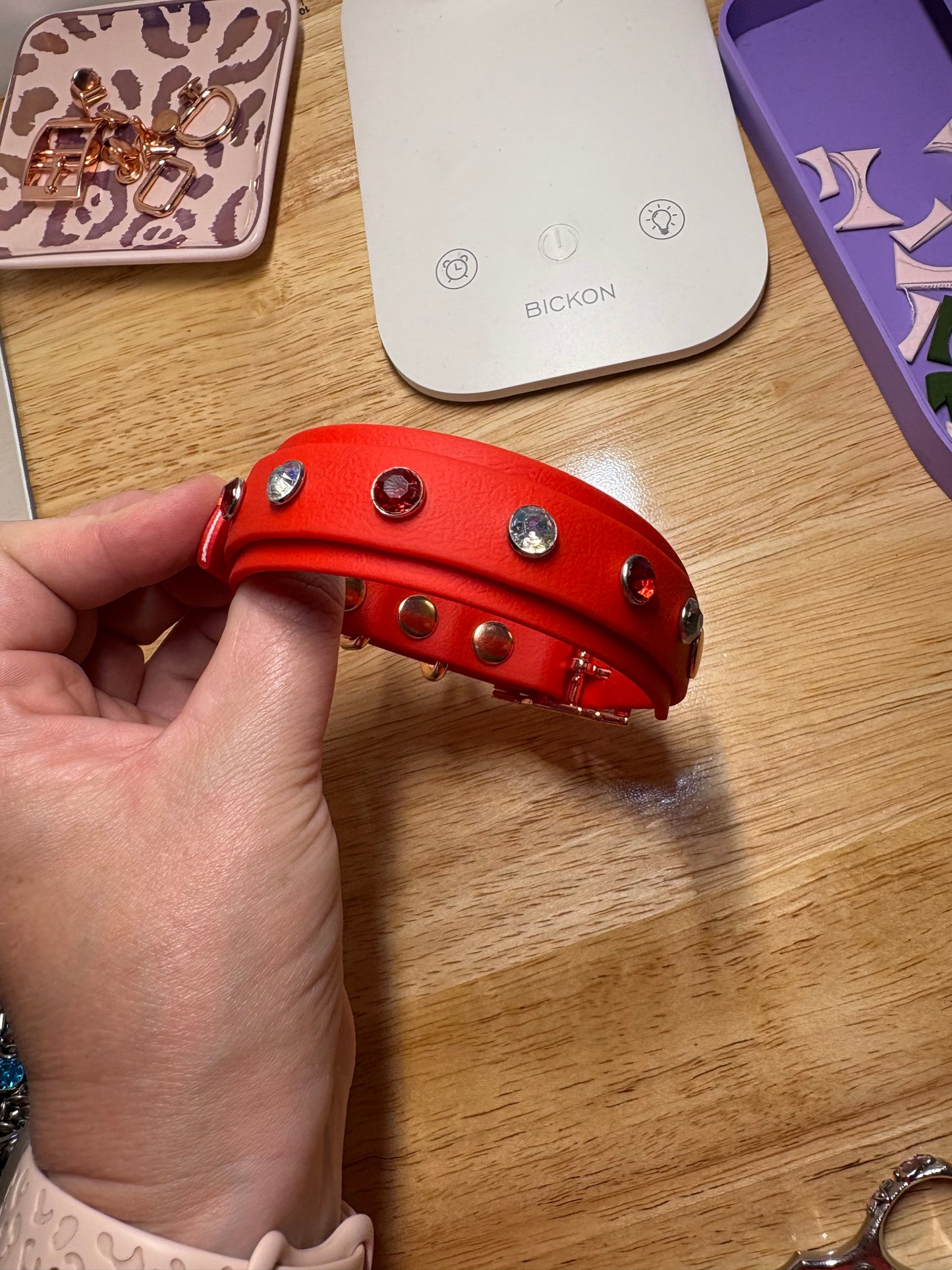 Crystal Rhinestone Diamanté Waterproof Dog Collar Red with Rose Gold Hardware - Sparkle Collection