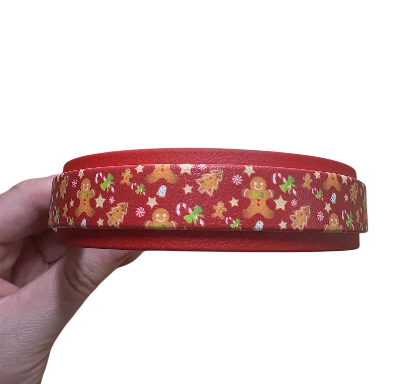 Biothane Waterproof Christmas Gingerbread & Candycane Print Dog Collar with Red Backing and Premium Solid Brass Hardware