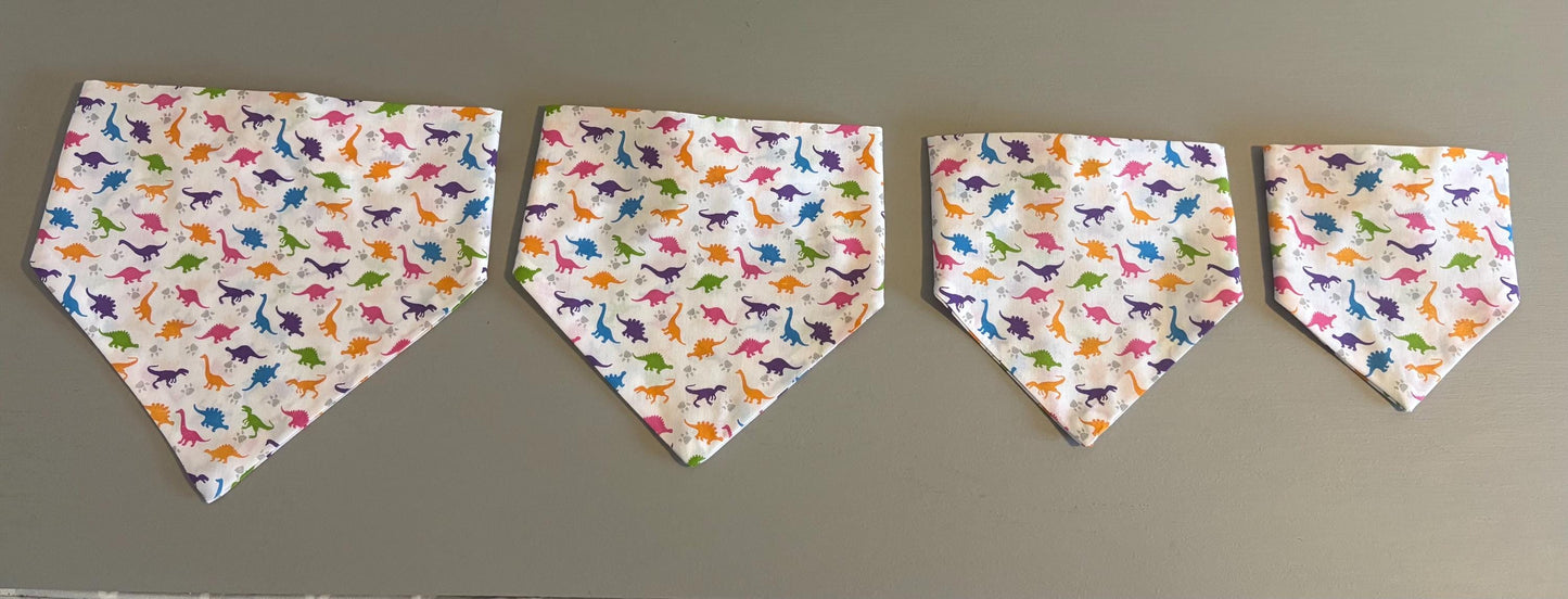 Elastic Scrunchie Dog Bandana – Dinosaur Print – Easy Slip-On Overhead Neckwear