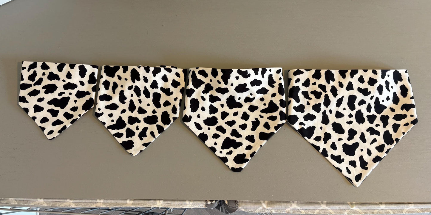 Elastic Scrunchie Dog Bandana – Cow Print – Easy Slip-On Overhead Neckwear