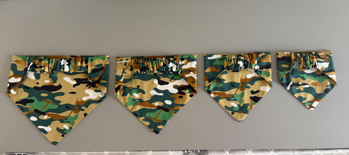Elastic Scrunchie Dog Bandana - Camouflage Print Easy Slip-On Overhead Neckwear