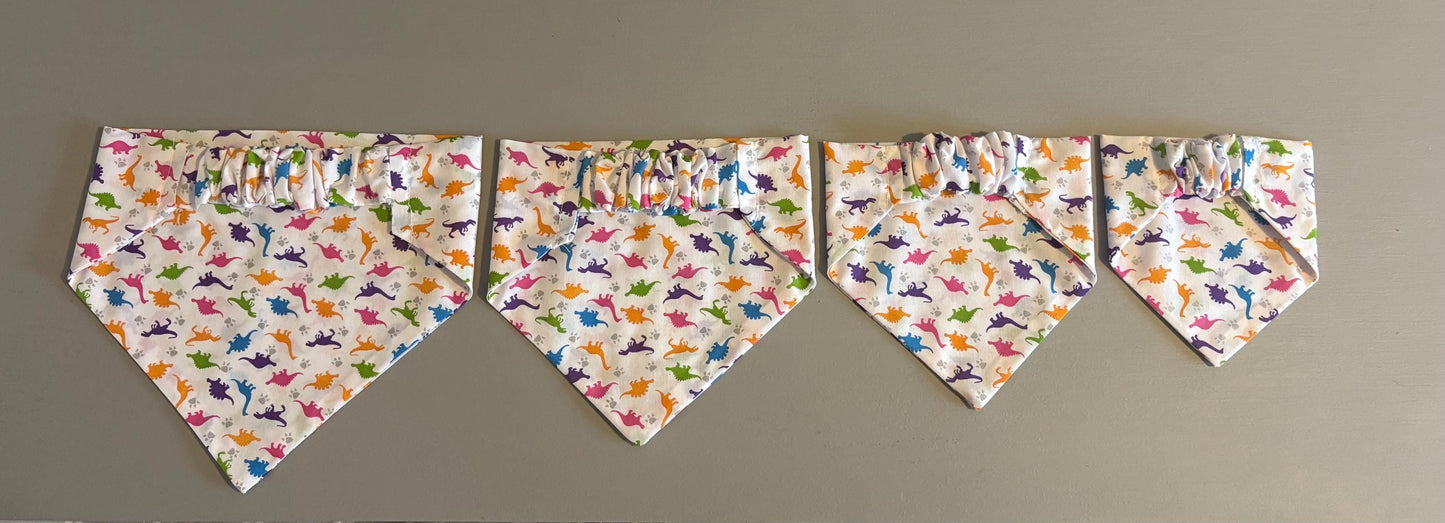 Elastic Scrunchie Dog Bandana – Dinosaur Print – Easy Slip-On Overhead Neckwear