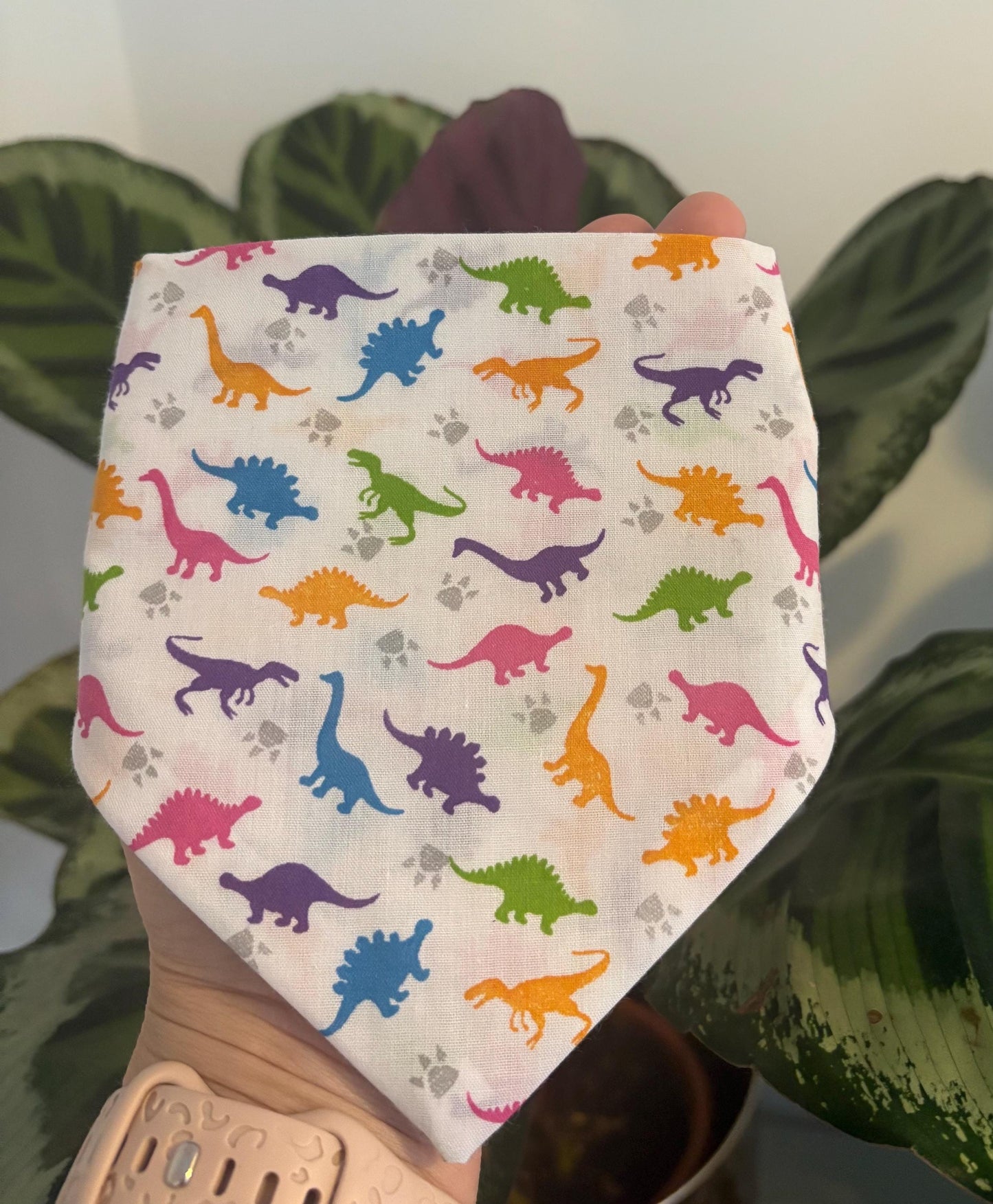 Elastic Scrunchie Dog Bandana – Dinosaur Print – Easy Slip-On Overhead Neckwear
