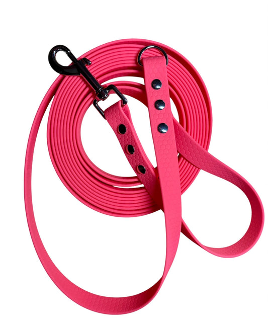 Waterproof Hexa Dog Long Line Lead: Grippy Training Leash, Choice of Color & Hardware