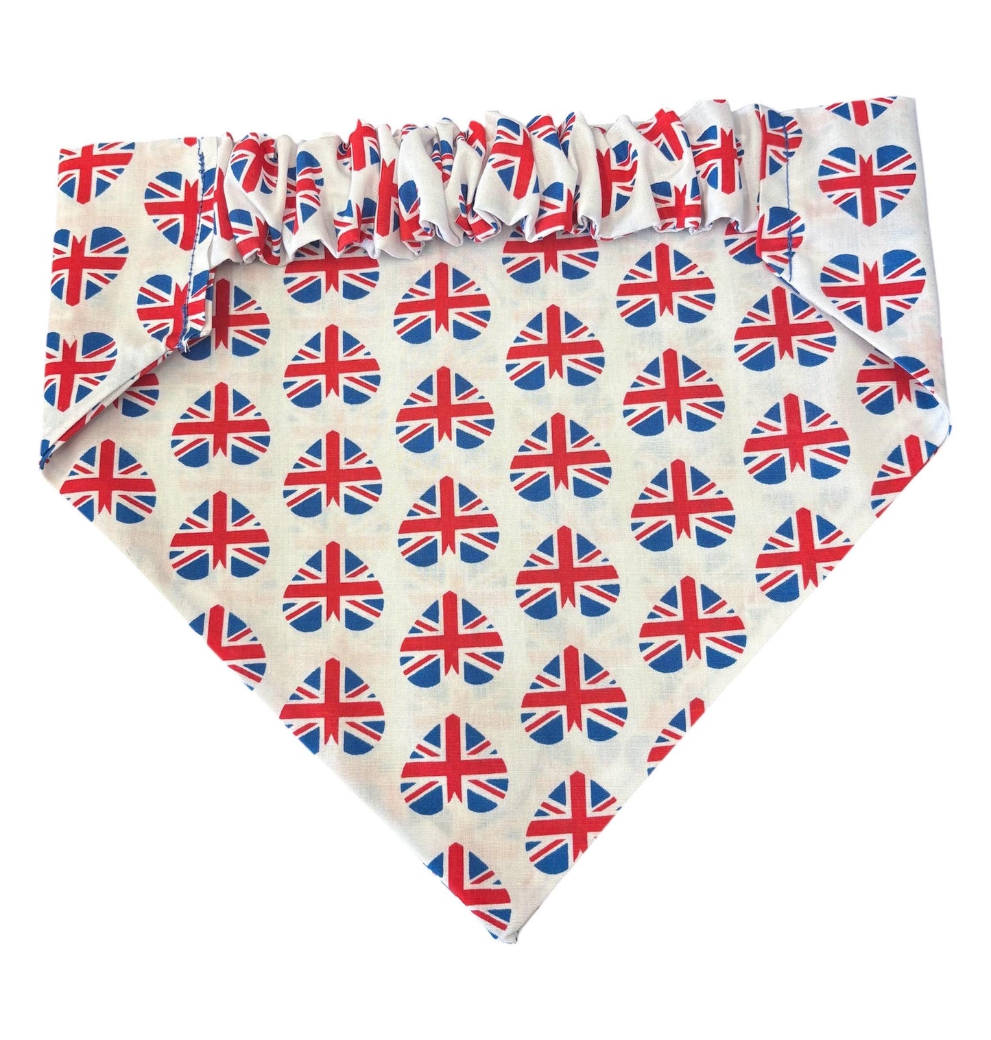 Elastic Scrunchie Dog Bandana – Union Jack Heart Print – Easy Slip-On Overhead Neckwear
