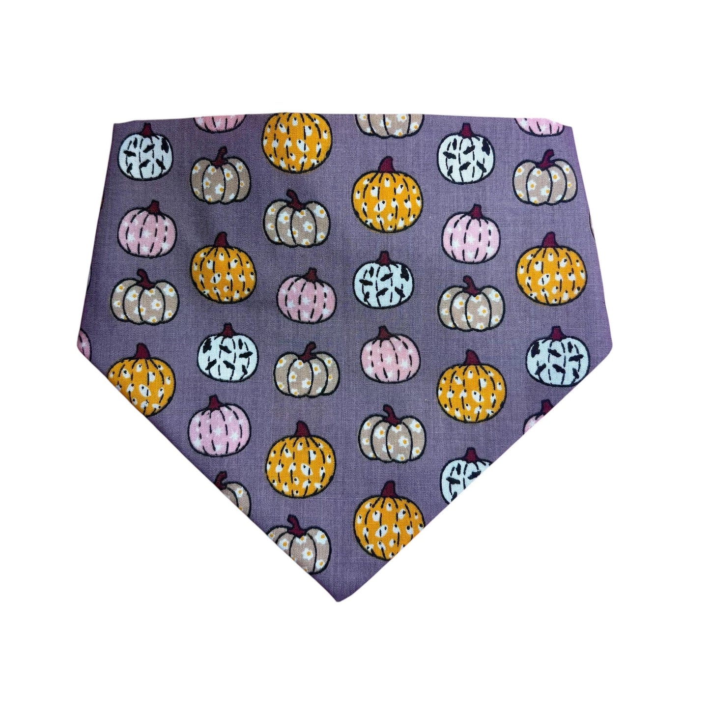 Elastic Scrunchie Dog Bandana – Pretty Pumpkins Halloween print – Easy Slip-On Overhead Neckwear