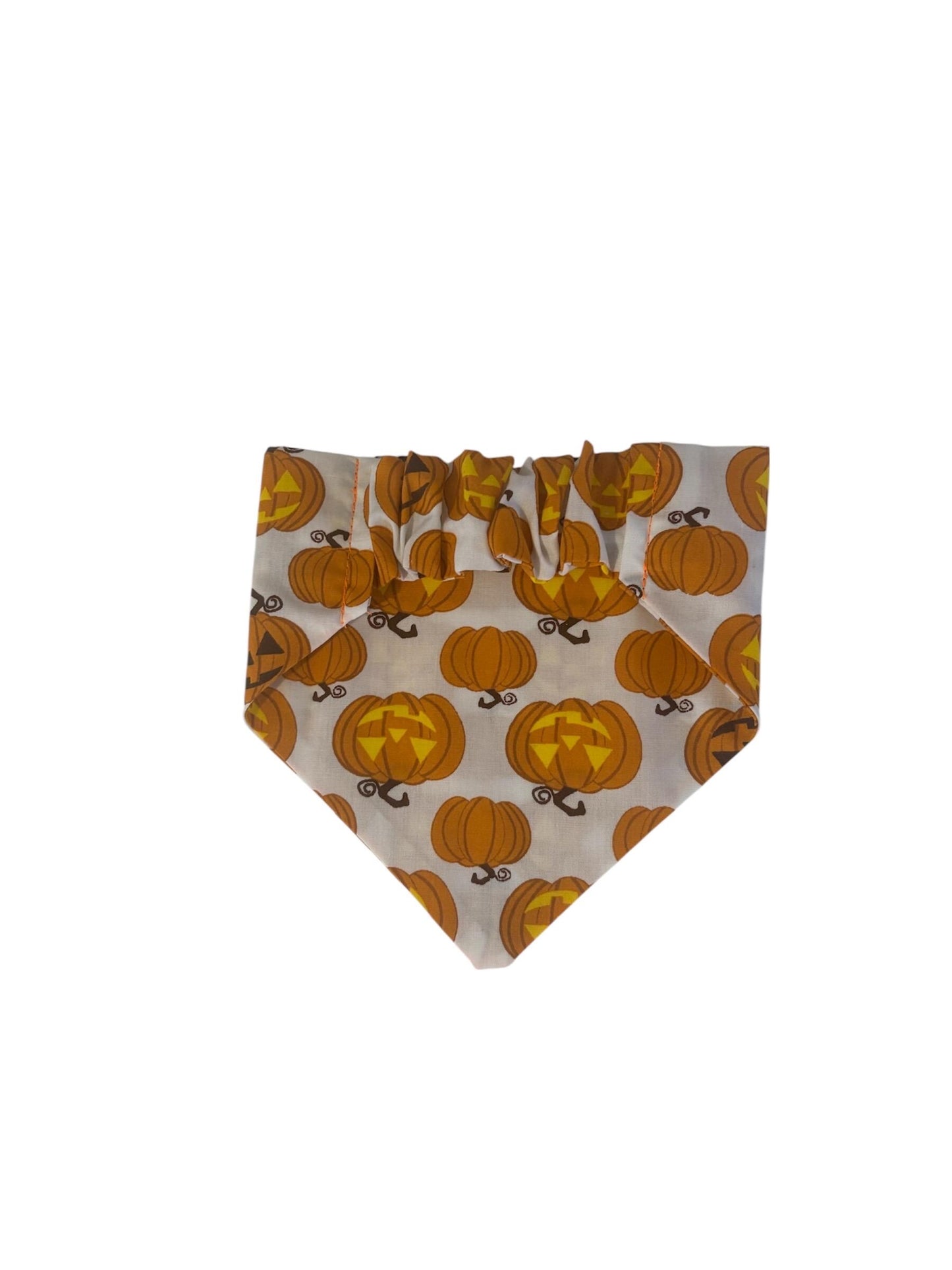 Elastic Scrunchie Dog Bandana – Halloween Pumpkin Print for Autum – Easy Slip-On Overhead Neckwear