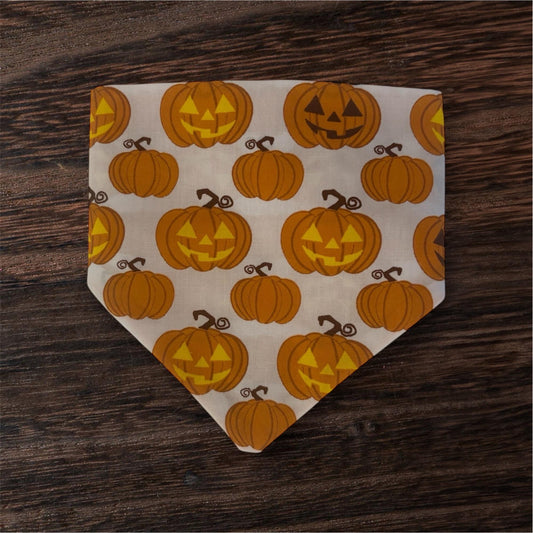 Elastic Scrunchie Dog Bandana – Halloween Pumpkin Print for Autum – Easy Slip-On Overhead Neckwear