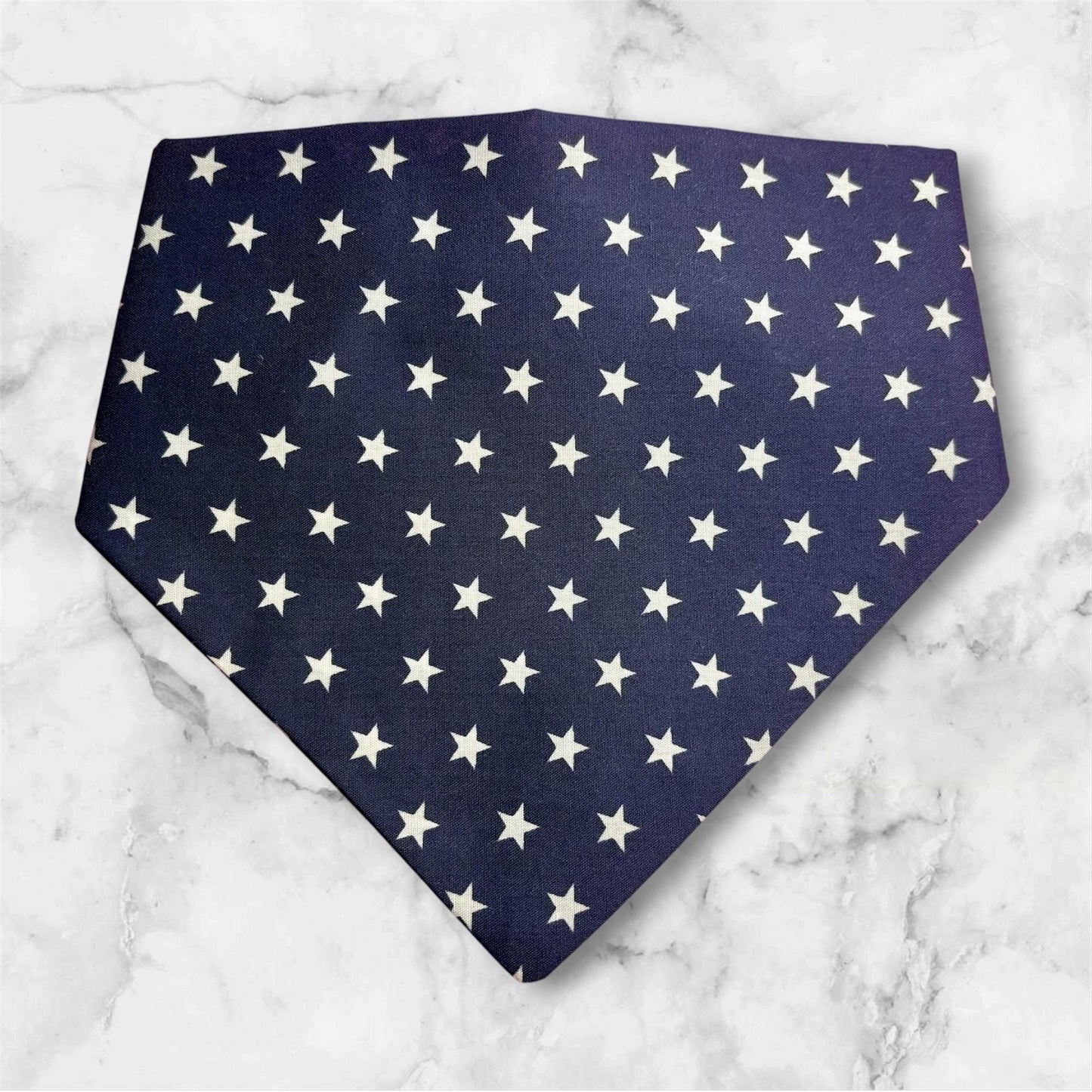 Elastic Scrunchie Dog Bandana – Navy Blue With White Stars Print – Easy Slip-On Overhead Neckwear