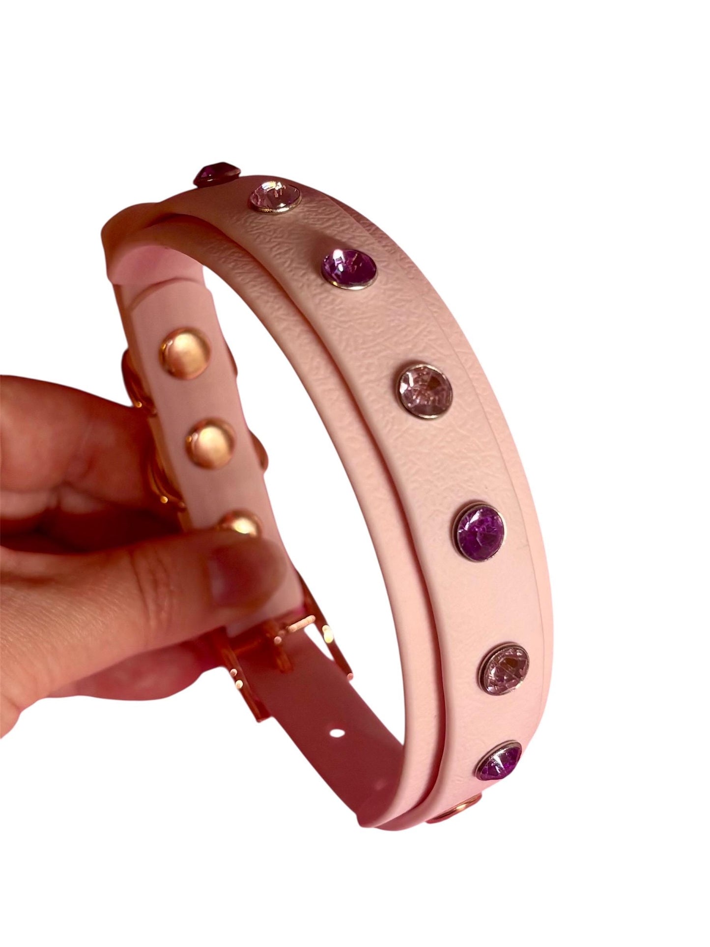 Crystal Rhinestone Diamanté Waterproof Dog Collar Blush Pink with Rose Gold Hardware - Sparkle Collection