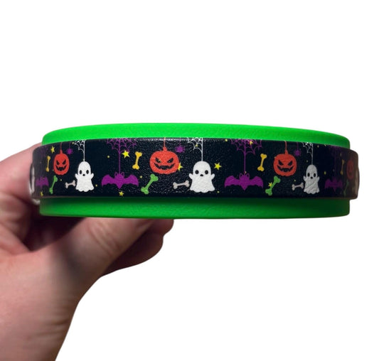 Halloween Pumpkins Ghosts Bats Print Biothane Dog Collar, Waterproof, UK Handmade