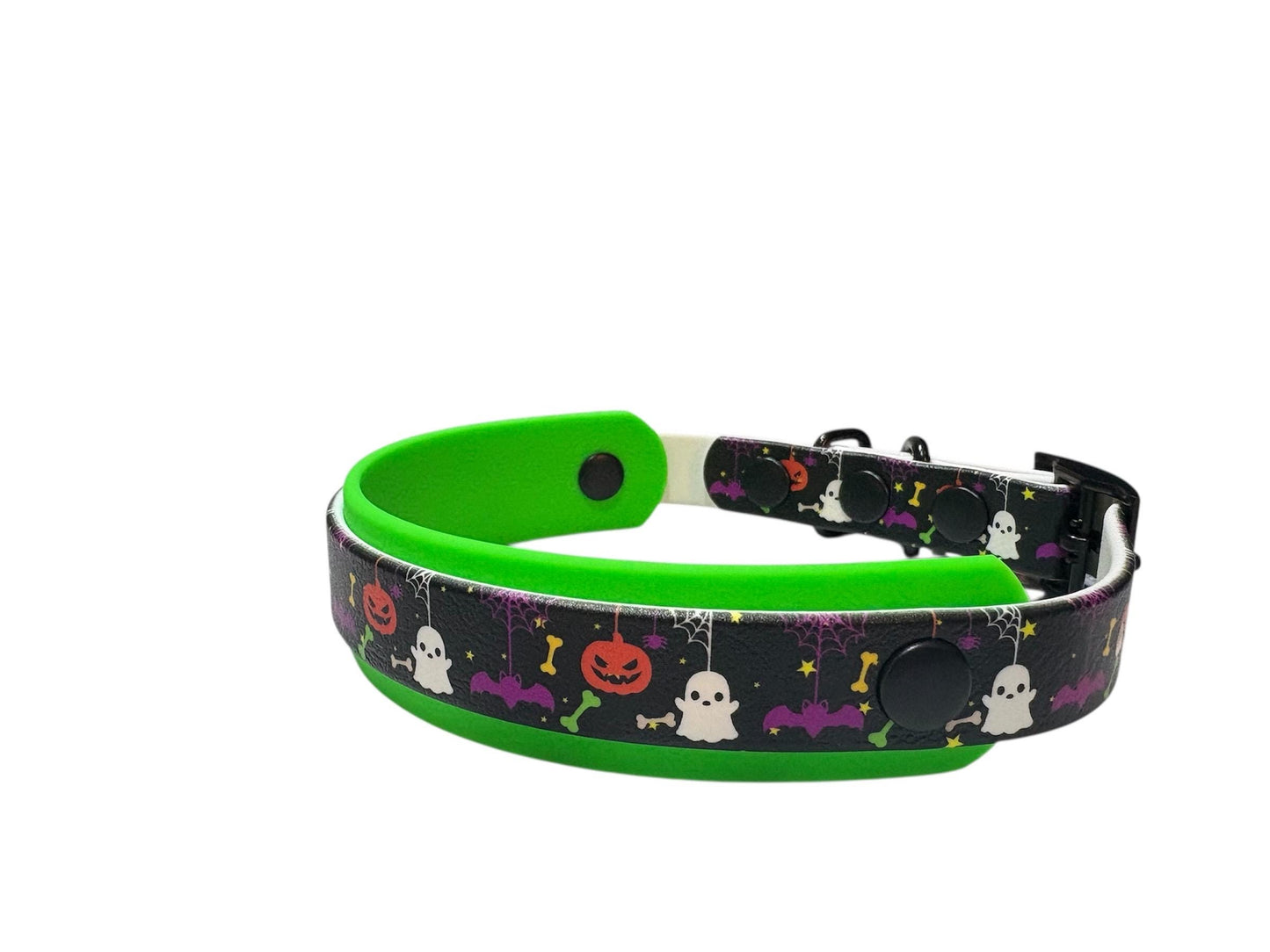Halloween Pumpkins Ghosts Bats Print Biothane Dog Collar, Waterproof, UK Handmade