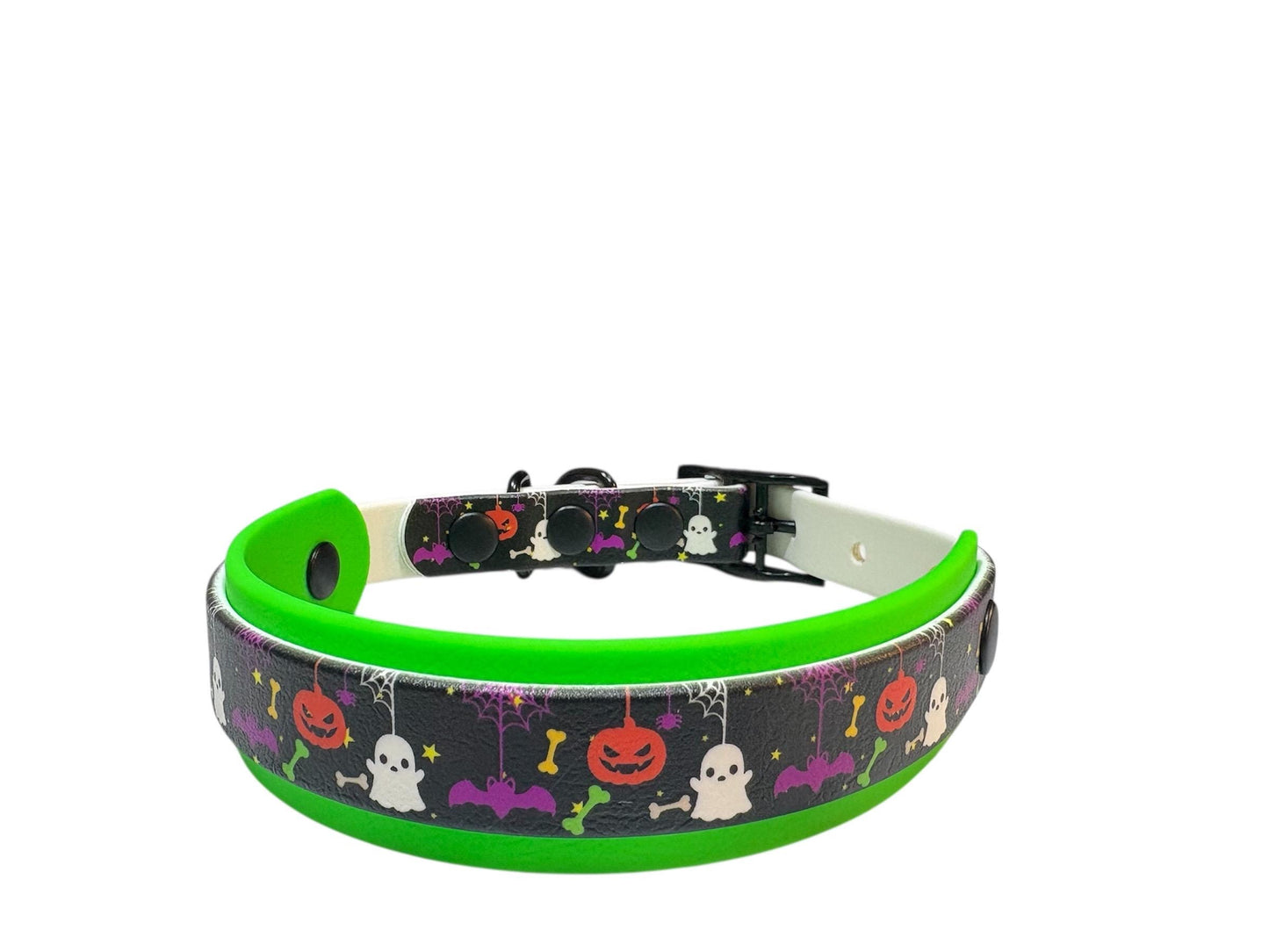 Halloween Pumpkins Ghosts Bats Print Biothane Dog Collar, Waterproof, UK Handmade