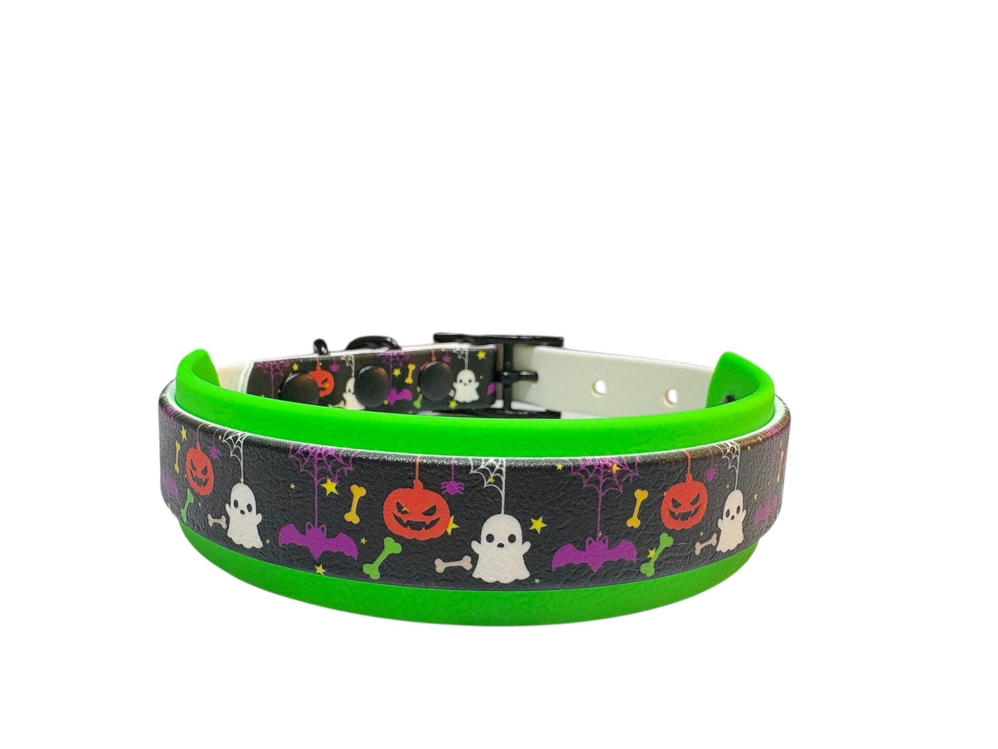 Halloween Pumpkins Ghosts Bats Print Biothane Dog Collar, Waterproof, UK Handmade