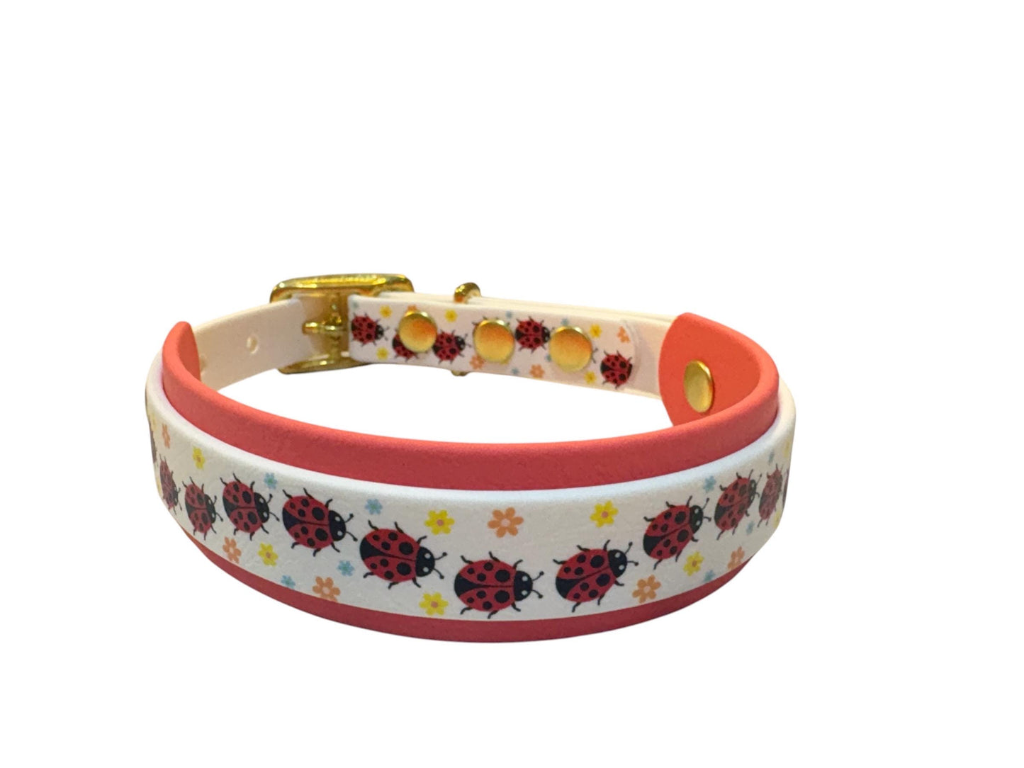 Ladybird Print Biothane Dog Collar: Waterproof with Solid Brass Hardware