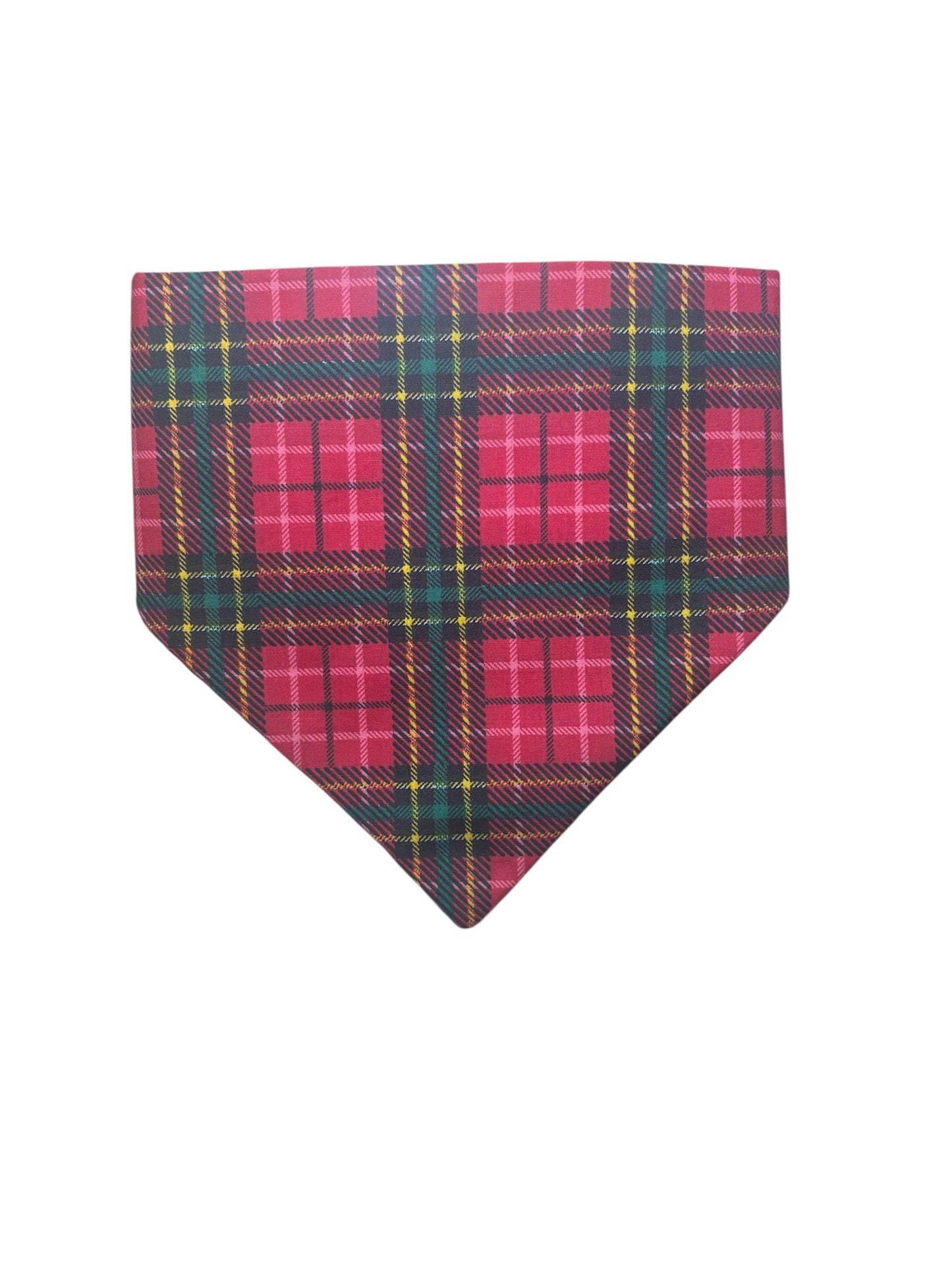Elastic Scrunchie Dog Bandana – Red & Green Tartan Print – Easy Slip-On Overhead Neckwear