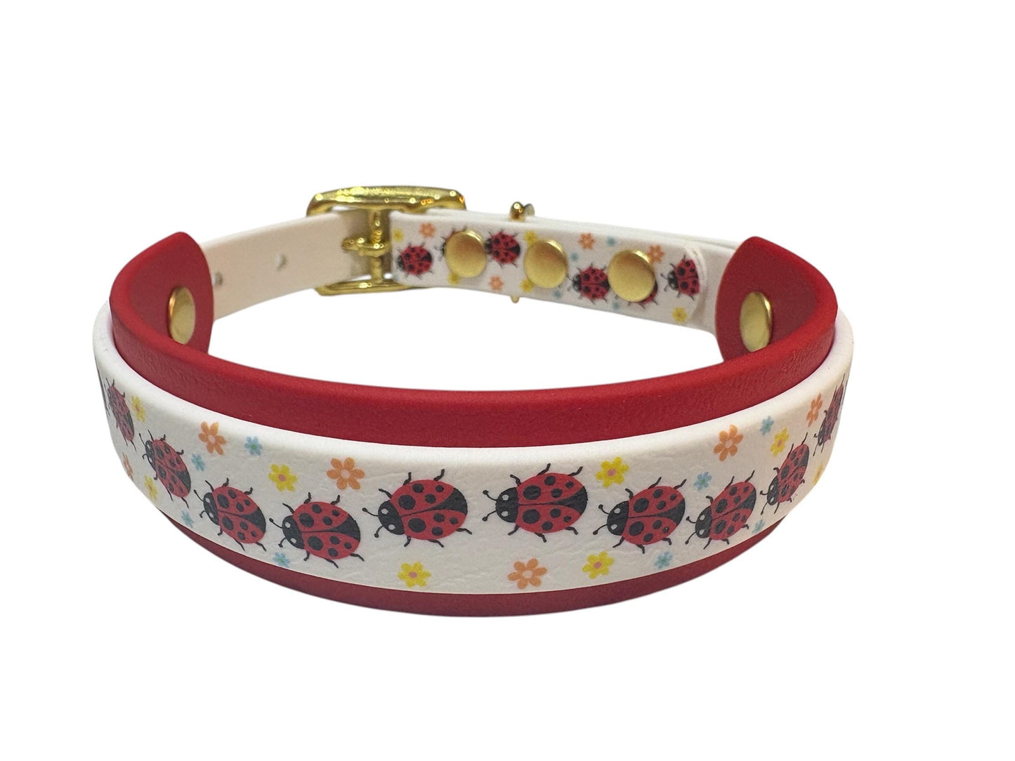 Ladybird Print Biothane Dog Collar: Waterproof with Solid Brass Hardware