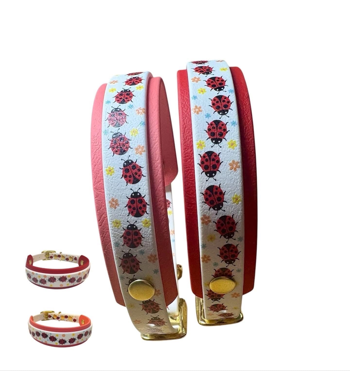 Ladybird Print Biothane Dog Collar: Waterproof with Solid Brass Hardware