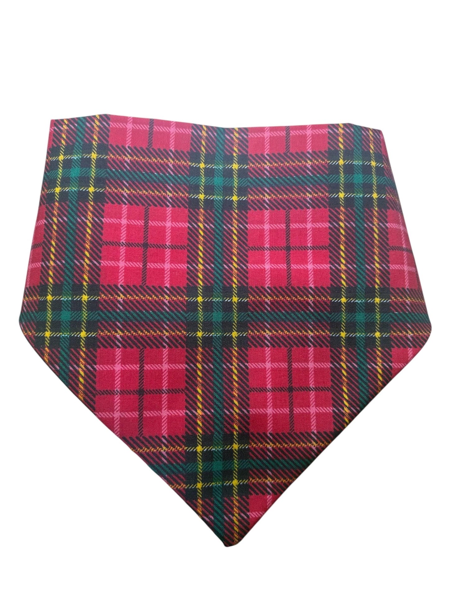 Elastic Scrunchie Dog Bandana – Red & Green Tartan Print – Easy Slip-On Overhead Neckwear