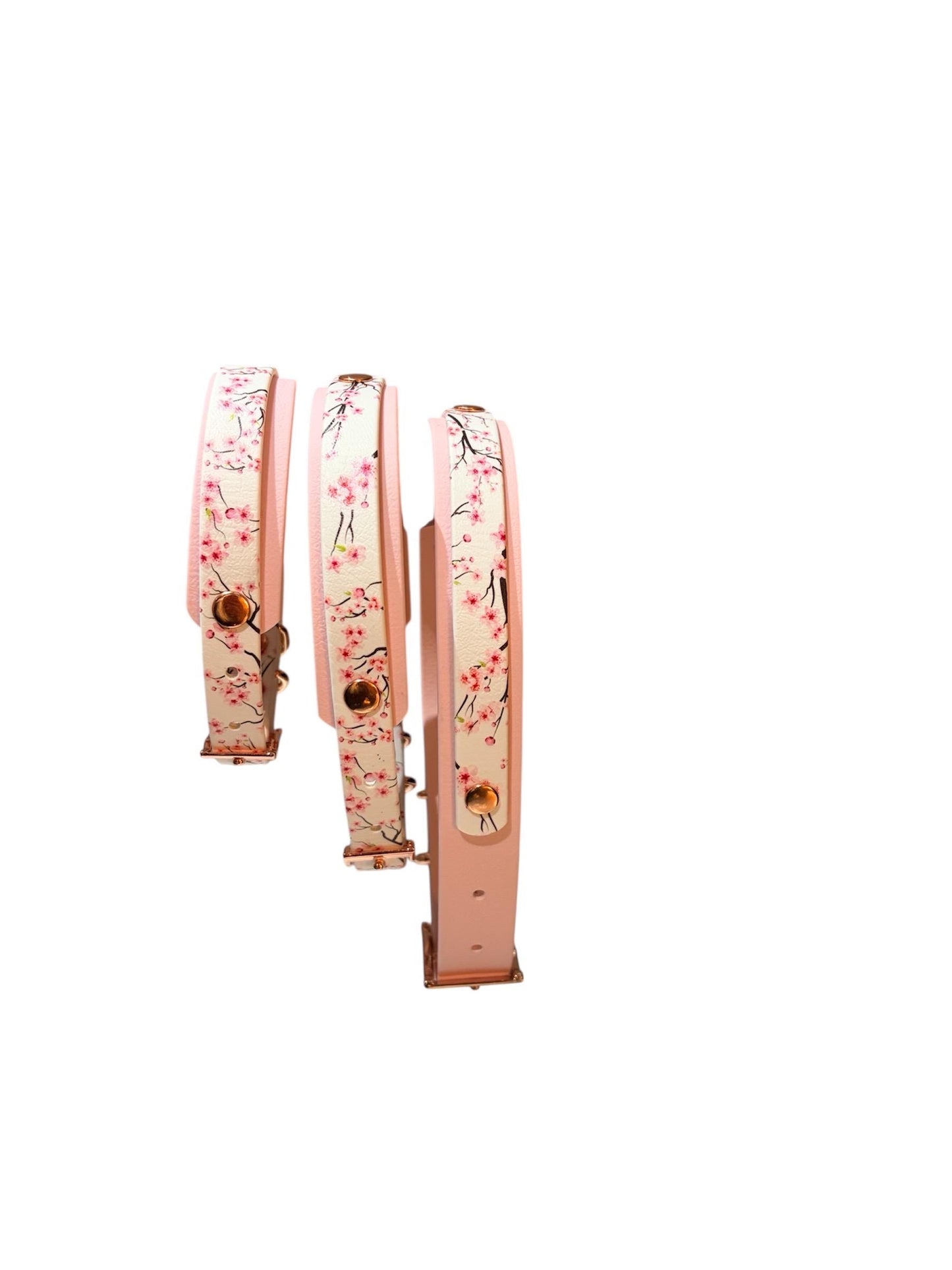 Biothane Waterproof Dog Collar Pink Sakura Cherry Blossom with Rose Gold Hardware