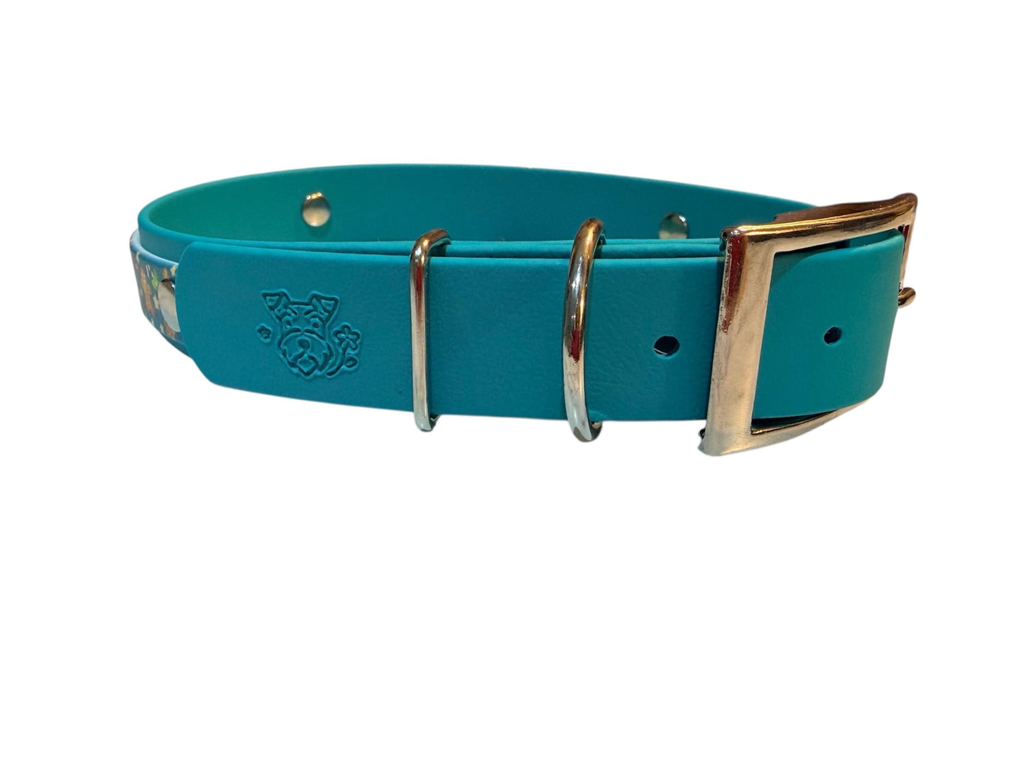 Biothane Waterproof Christmas Gingerbread & Candycane Print Dog Collar with Turquoise Backing and Silver Hardware