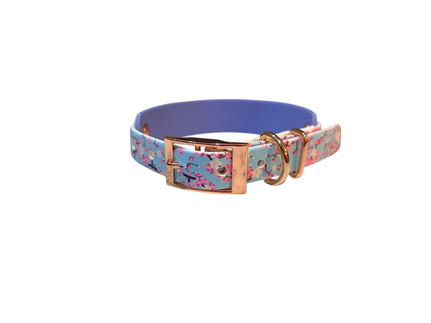 Biothane Waterproof Dog Collar Lilac Sakura Cherry Blossom with Rose Gold Hardware