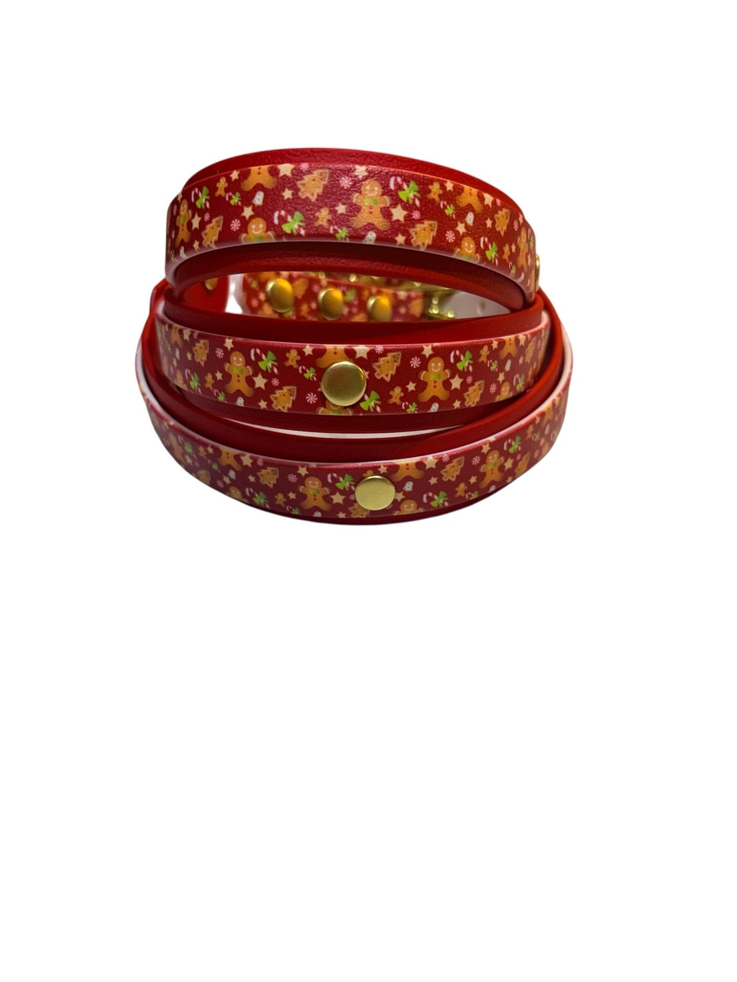 Waterproof Biothane Dog Collar: Christmas Gingerbread Candycane Print, Solid Brass Hardware