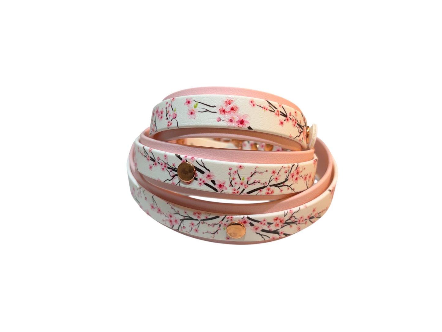 Biothane Waterproof Dog Collar Pink Sakura Cherry Blossom with Rose Gold Hardware