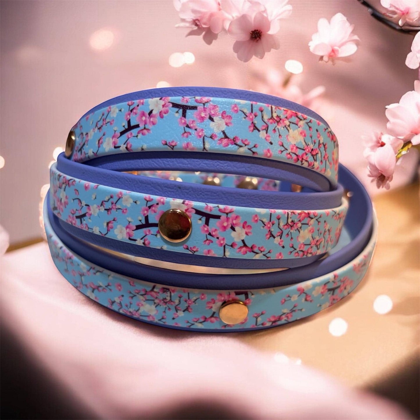 Biothane Waterproof Dog Collar Lilac Sakura Cherry Blossom with Rose Gold Hardware
