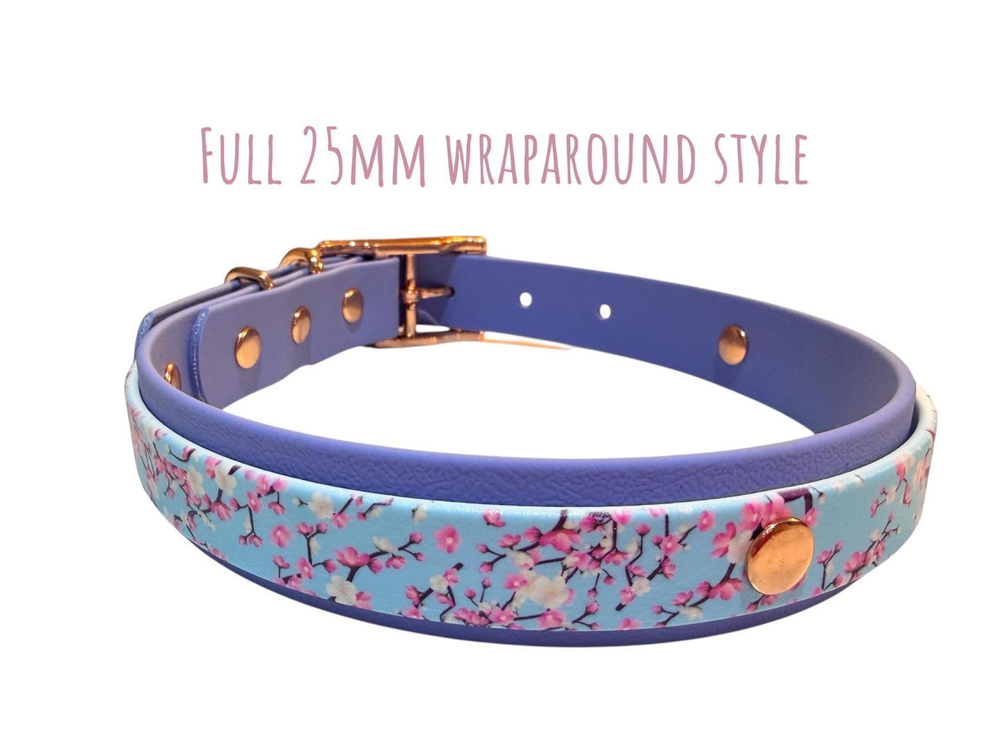Biothane Waterproof Dog Collar Lilac Sakura Cherry Blossom with Rose Gold Hardware