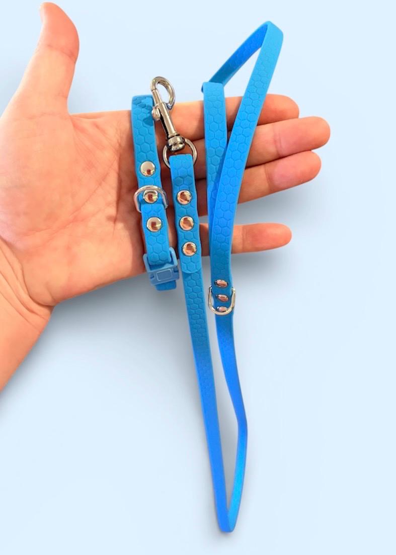Puppy’s First Collar and Lead Set - Quick Release Collar and Lead Set: Waterproof and Lightweight Sky Blue with Silver Hardware