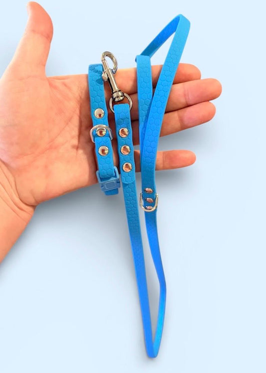 Puppy’s First Collar and Lead Set - Quick Release Collar and Lead Set: Waterproof and Lightweight Sky Blue with Silver Hardware