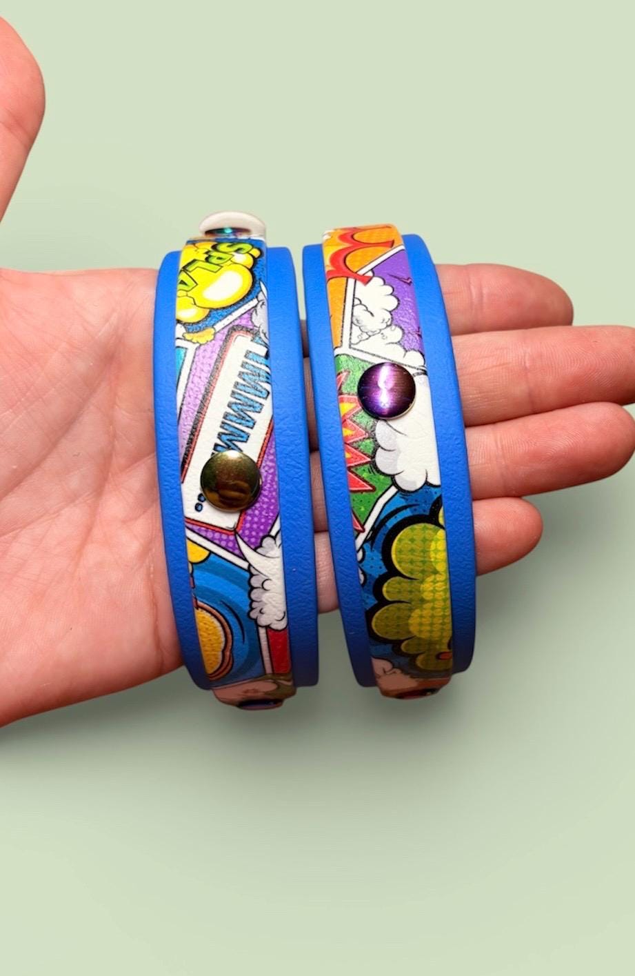 Biothane Waterproof Dog Collar Comic Strip Design with Rainbow Hardware