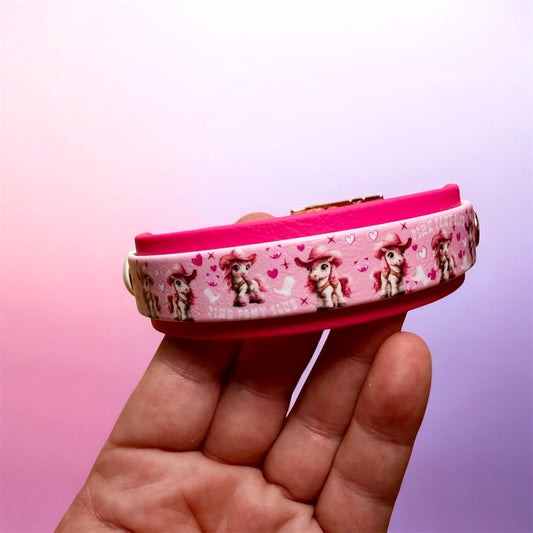 Biothane Waterproof Dog Collar Pink Pony Design with Rose Gold Hardware