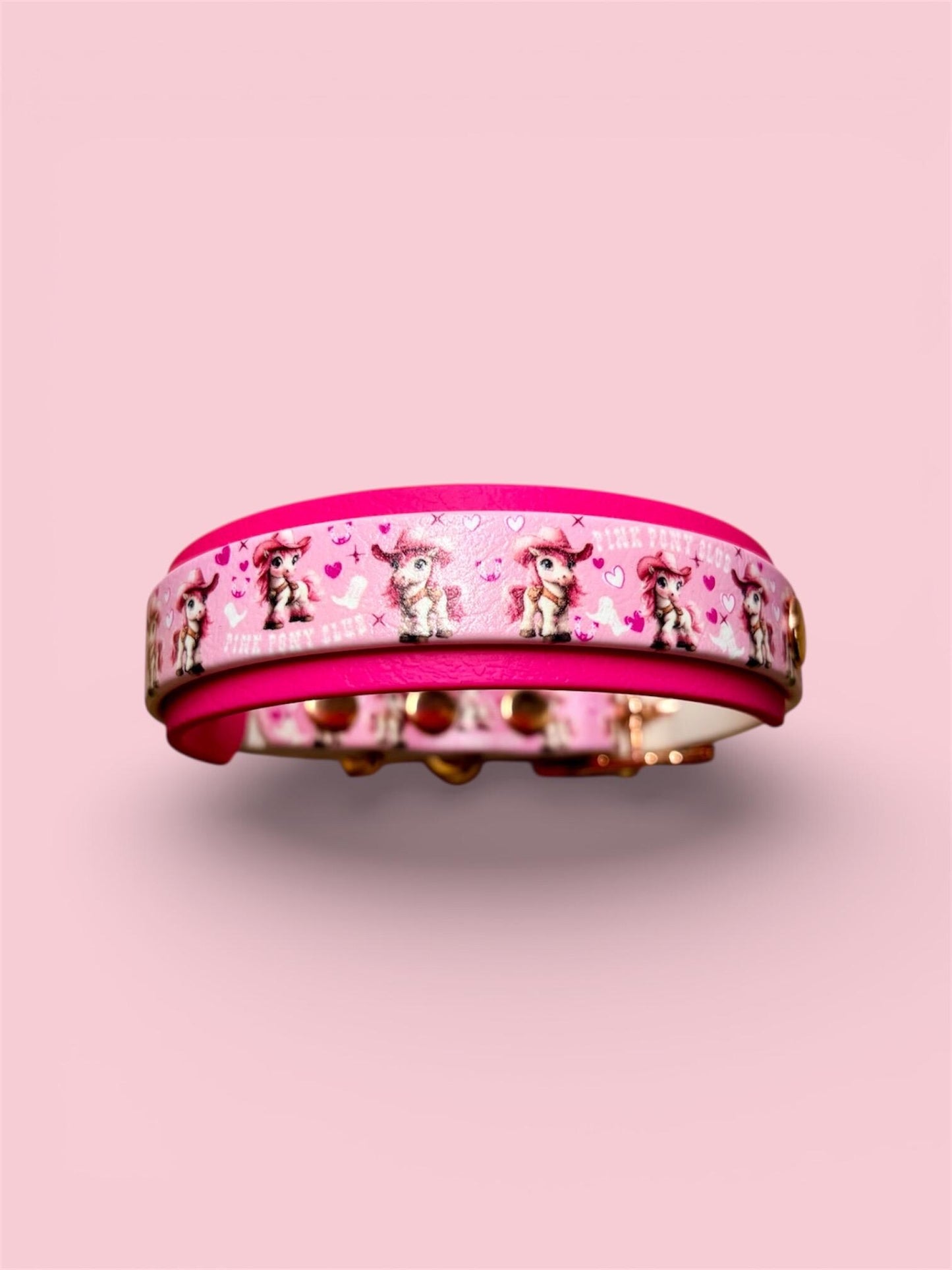 Biothane Waterproof Dog Collar Pink Pony Design with Rose Gold Hardware