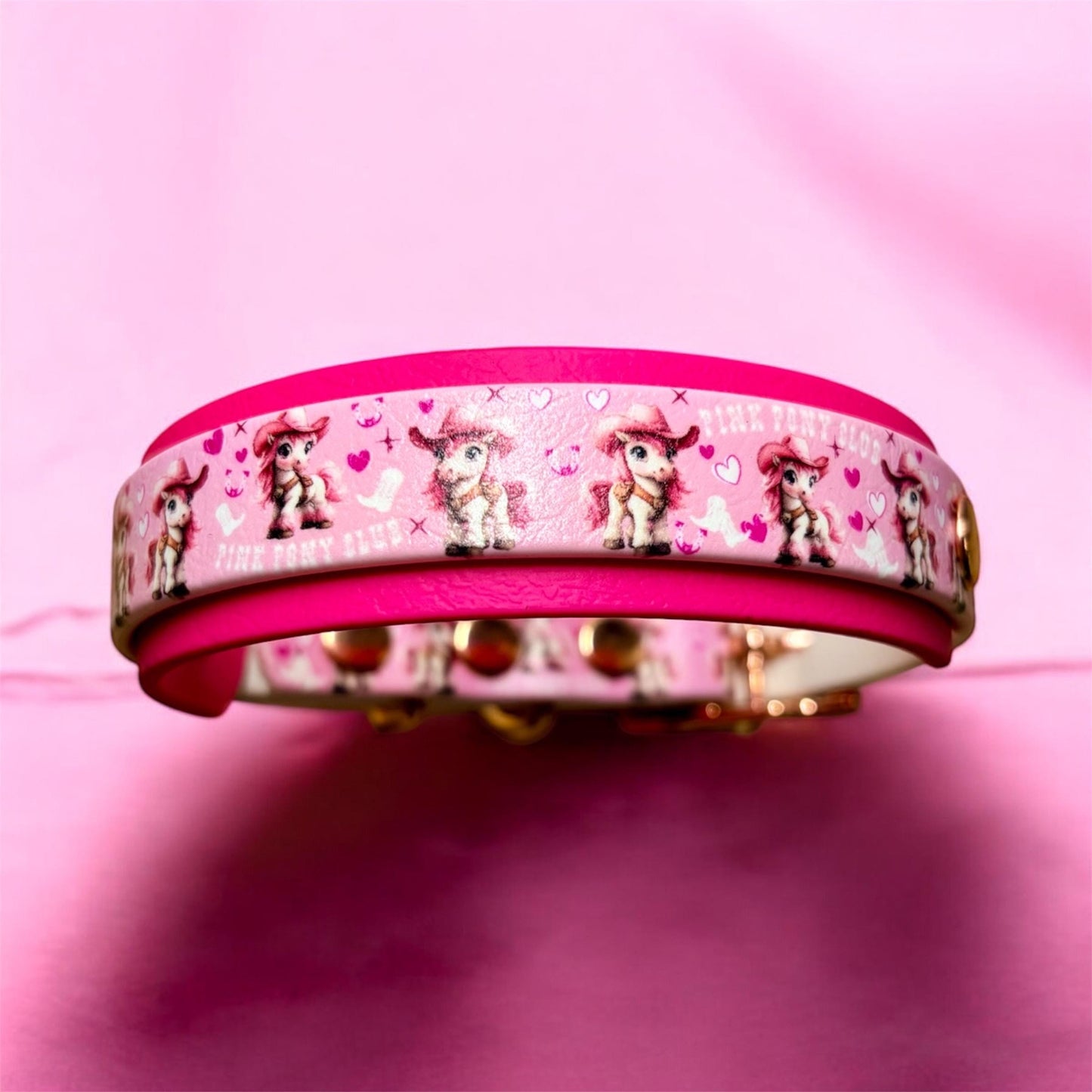 Biothane Waterproof Dog Collar Pink Pony Design with Rose Gold Hardware